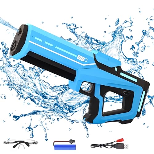 Wasserpistole Elektrisch, Mit Schutzbrille, Automatische Wasserspritzpistole für Erwachsene Kinder, 8-10 M Großer Reichweite Wasserpistole Spielzeug, Sommerspielzeug für Pool Strand (Blau) von FZQBEY