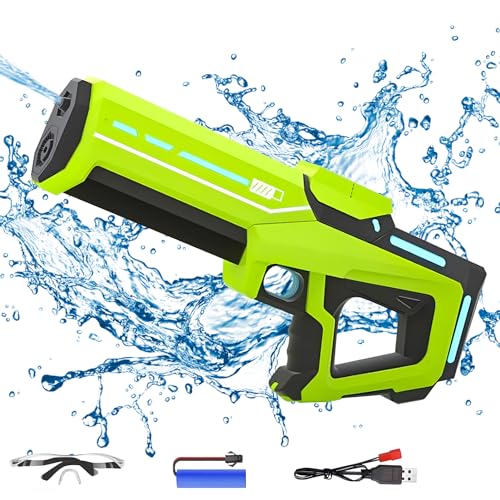 Wasserpistole Elektrisch, Mit Schutzbrille, Automatische Wasserspritzpistole für Erwachsene Kinder, 8-10 M Großer Reichweite Wasserpistole Spielzeug, Sommerspielzeug für Pool Strand (Grün) von FZQBEY