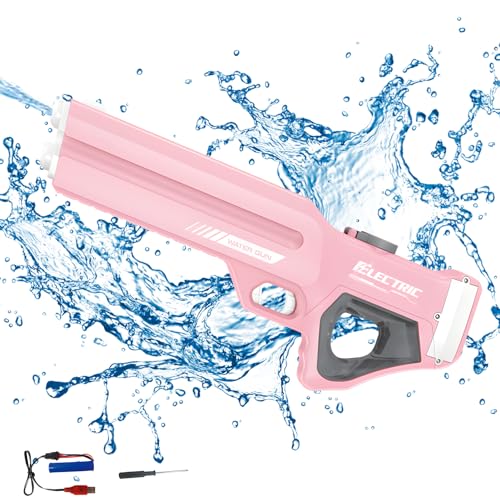 Wasserpistole Elektrisch für Erwachsene Kinder, Automatische Wasserspritzpistolen, 8-10 M Großer Reichweite Wasserpistole Spielzeug für Sommer Schwimmbad Party Strand im Freien (Rosa) von FZQBEY