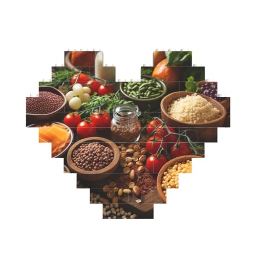 Baustein-Puzzle, Bauernhaus-Lebensmittelbilder, personalisierte Ziegelstein-Puzzles für Erwachsene, Bausteine, Puzzle, 3D-Herzblöcke, Puzzle, Ziegelsteine, für Heimdekoration, Geschenk von FZQVSLCM