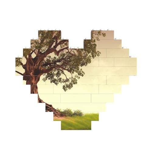 Baustein-Puzzle, Baum mit Ast, Landschaft, personalisierbar, Baustein-Puzzles für Erwachsene, Bausteine, Puzzle, 3D-Herzblöcke, Puzzle, Ziegelsteine, für Heimdekoration, Geschenk von FZQVSLCM