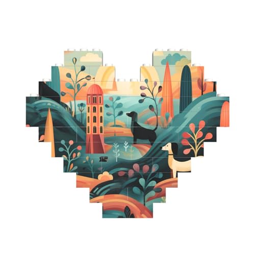 Baustein-Puzzle, Dackel-Motiv, personalisierbar, für Erwachsene, Bausteine, Puzzle, 3D-Herzblöcke, Puzzle, Ziegelsteine, Heimdekoration, Geschenk von FZQVSLCM