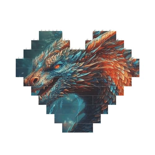 Baustein-Puzzle, Drachenkunst, personalisierte Ziegelstein-Puzzles für Erwachsene, Bausteine, Puzzle, 3D-Herzblöcke, Puzzle, Ziegelsteine, für Heimdekoration, Geschenk von FZQVSLCM