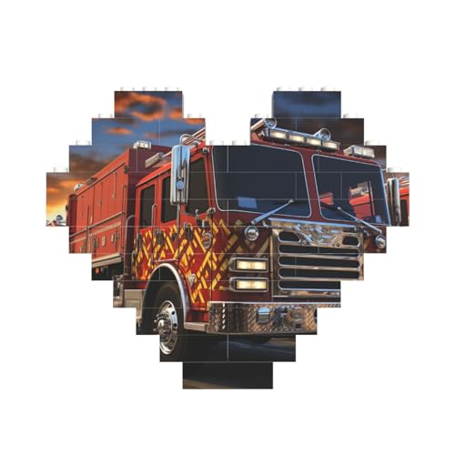 Baustein-Puzzle, Feuerwehrauto, personalisierte Ziegelstein-Puzzles für Erwachsene, Bausteine, Puzzle, 3D-Herzblöcke, Puzzle, Ziegelsteine, für Heimdekoration, Geschenk von FZQVSLCM