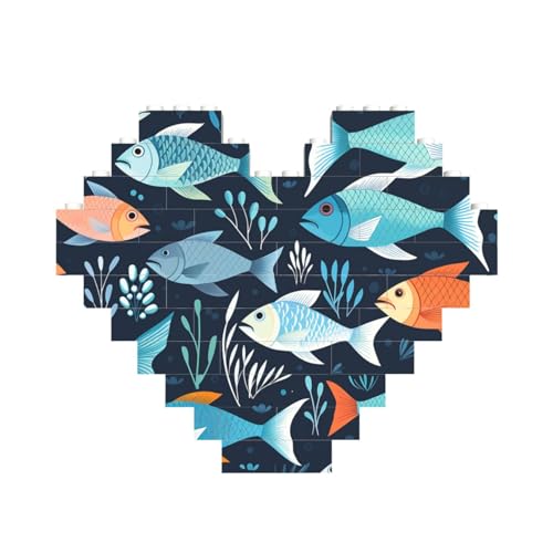 Baustein-Puzzle, Fisch-Muster, personalisierbar, für Erwachsene, Bausteine, Puzzle, 3D-Herzblöcke, Puzzle, Ziegelsteine, Heimdekoration, Geschenk von FZQVSLCM