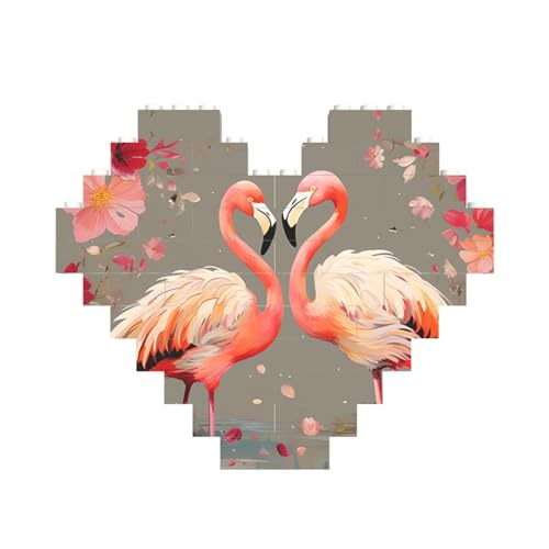 Baustein-Puzzle, Flamingos und Blumen, personalisierte Ziegelstein-Puzzles für Erwachsene, Bausteine, Puzzle, 3D-Herzblöcke, Puzzle, Ziegelsteine, Heimdekoration, Geschenk von FZQVSLCM