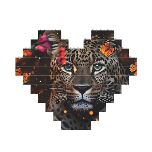 Baustein-Puzzle, Leopard und Schmetterling, personalisierte Ziegelstein-Puzzles für Erwachsene, Bausteine, Puzzle, 3D-Herzblöcke, Puzzle, Ziegelsteine, für Heimdekoration, Geschenk von FZQVSLCM