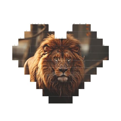 Baustein-Puzzle, Löwenbild, personalisierbar, Baustein-Puzzles für Erwachsene, Bausteine, Puzzle, 3D-Herzblöcke, Puzzle, Ziegelsteine, für Heimdekoration, Geschenk von FZQVSLCM