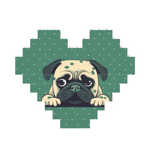 Baustein-Puzzle, Mops, grün, gepunktet, personalisierbar, Baustein-Puzzles für Erwachsene, Bausteine, Puzzle, 3D-Herzblöcke, Puzzle, Ziegelsteine, für Heimdekoration, Geschenk von FZQVSLCM