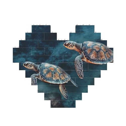 Baustein-Puzzle, Schildkröte, schwimmend im Meer, personalisierte Ziegelstein-Puzzles für Erwachsene, Bausteine, Puzzle, 3D-Herzblöcke, Puzzle, Ziegelsteine, Heimdekoration, Geschenk von FZQVSLCM