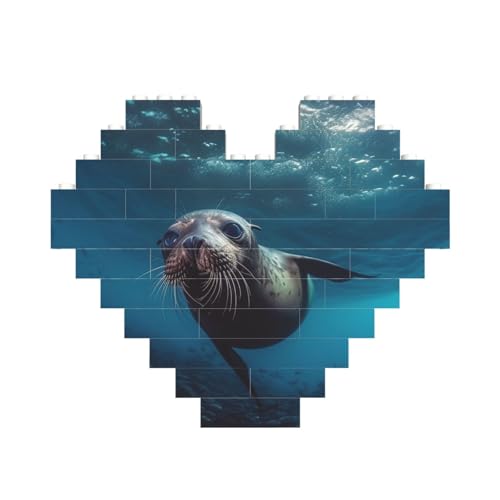 Baustein-Puzzle, Unterwasser-Seelöwe, personalisierbar, für Erwachsene, Bausteine, Puzzle, 3D-Herzblöcke, Puzzle, Ziegelsteine, Heimdekoration, Geschenk von FZQVSLCM