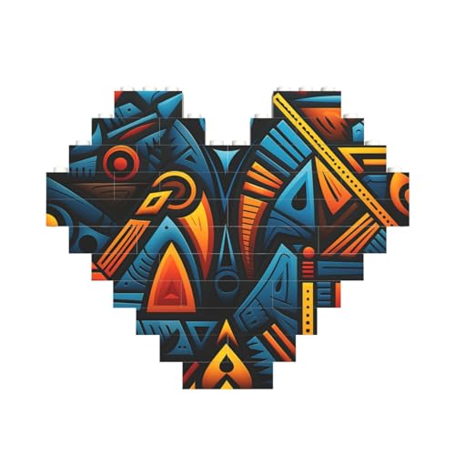 Baustein-Puzzle, afrikanischer Stil, Textilmuster, personalisierte Ziegelstein-Puzzles für Erwachsene, Bausteine, Puzzle, 3D-Herzblöcke, Puzzle, Ziegelsteine, für Heimdekoration, Geschenk von FZQVSLCM
