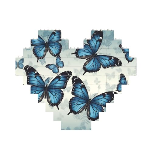 Baustein-Puzzle, blauer Schmetterling, personalisierbar, Baustein-Puzzles für Erwachsene, Bausteine, Puzzle, 3D-Herzblöcke, Puzzle, Ziegelsteine, für Heimdekoration, Geschenk von FZQVSLCM