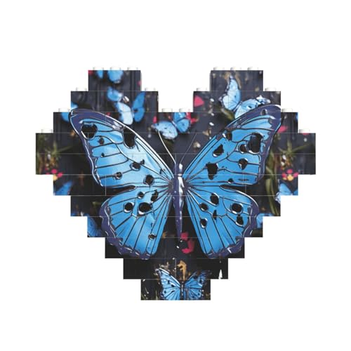 Baustein-Puzzle, blauer Schmetterling, personalisierbar, Baustein-Puzzles für Erwachsene, Bausteine, Puzzle, 3D-Herzblöcke, Puzzle, Ziegelsteine, für Heimdekoration, Geschenk von FZQVSLCM