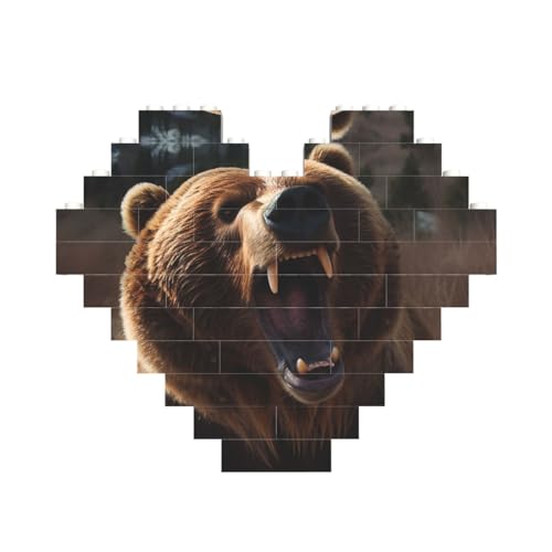 Baustein-Puzzle, brüllender Bär, personalisierte Ziegelstein-Puzzles für Erwachsene, Bausteine, Puzzle, 3D-Herzblöcke, Puzzle, Ziegelsteine, für Heimdekoration, Geschenk von FZQVSLCM
