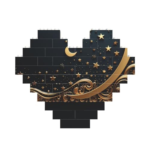 Baustein-Puzzle, goldener Hintergrund und Halbmond, personalisierte Ziegelstein-Puzzles für Erwachsene, Bausteine, Puzzle, 3D-Herzblöcke, Puzzle, Ziegelsteine, Heimdekoration, Geschenk von FZQVSLCM