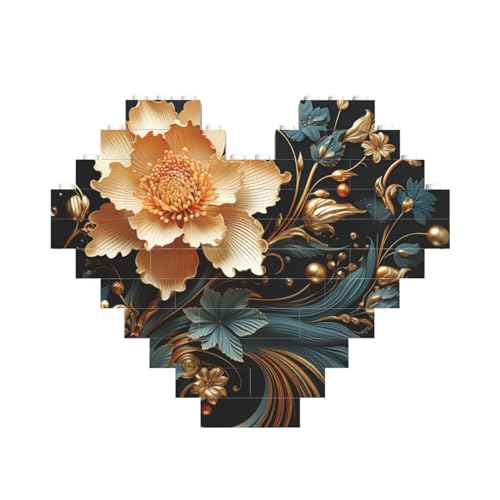 Baustein-Puzzle, goldfarbene Blumen auf Schwarz, personalisierte Ziegelstein-Puzzles für Erwachsene, Bausteine, Puzzle, 3D-Herzblöcke, Puzzle, Ziegelsteine, für Heimdekoration, Geschenk Baustein-Puzzle, goldfarbene Blumen auf Schwarz, personalisierte Ziegelstein-Puzzles für Erwachsene, Bausteine, Puzzle, 3D-Herzblöcke, Puzzle, Ziegelsteine, für Heimdekoration, Geschenk von FZQVSLCM