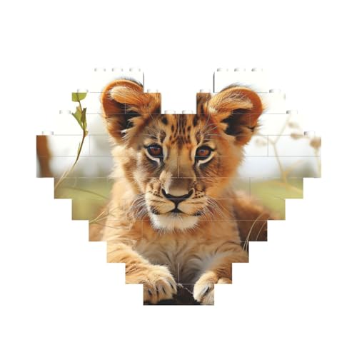 Baustein-Puzzle, niedlicher kleiner Löwe, personalisierte Ziegelstein-Puzzles für Erwachsene, Baustein-Puzzle, 3D-Herzblöcke, Puzzle, Ziegelsteine, Heimdekoration, Geschenk von FZQVSLCM