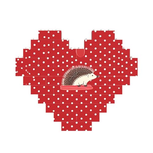 Baustein-Puzzle, roter gepunkteter Igel, personalisierbar, für Erwachsene, Bausteine, Puzzle, 3D-Herzblöcke, Puzzle, Ziegelsteine, Heimdekoration, Geschenk von FZQVSLCM