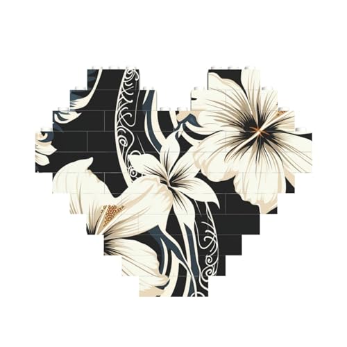 Baustein-Puzzle, schwarz-weiß, hawaiianische Blumen, personalisierte Ziegelstein-Puzzles für Erwachsene, Bausteine, Puzzle, 3D-Herzblöcke, Puzzle, Ziegelsteine, Heimdekoration, Geschenk Baustein-Puzzle, schwarz-weiß, hawaiianische Blumen, personalisierte Ziegelstein-Puzzles für Erwachsene, Bausteine, Puzzle, 3D-Herzblöcke, Puzzle, Ziegelsteine, Heimdekoration, Geschenk von FZQVSLCM