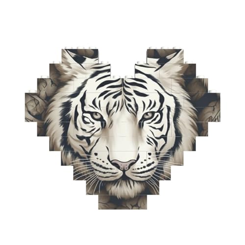Baustein-Puzzle, weißer Tigerkopf, personalisierbar, für Erwachsene, Bausteine, Puzzle, 3D-Herzblöcke, Puzzle, Ziegelsteine, Heimdekoration, Geschenk von FZQVSLCM