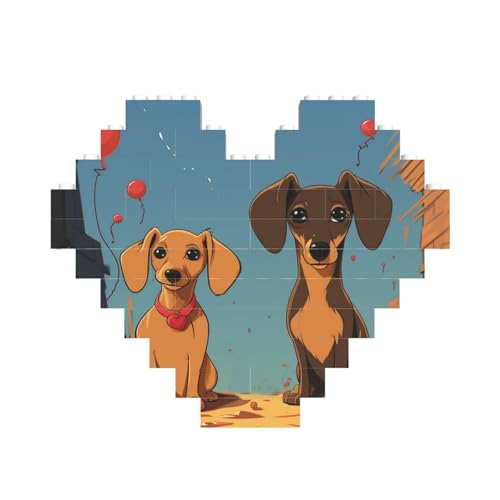 Baustein-Puzzle, zwei Dackel, personalisierbar, für Erwachsene, Bausteine, Puzzle, 3D-Herzblöcke, Puzzle, Ziegelsteine, Heimdekoration, Geschenk von FZQVSLCM