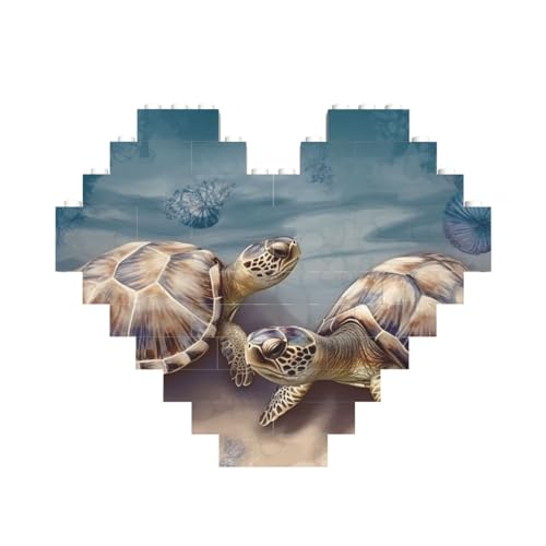 Baustein-Puzzle, zwei Schildkröten und Muscheln, personalisierbar, für Erwachsene, Bausteine, Puzzle, 3D-Herzblöcke, Puzzle, Ziegelsteine, Heimdekoration, Geschenk von FZQVSLCM