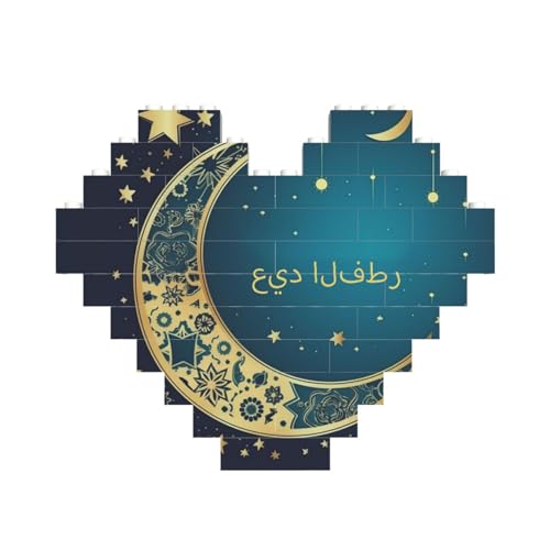Baustein-Puzzle Eid al-Fitr Halbmond und Sterne, personalisierte Ziegelstein-Puzzles für Erwachsene, Bausteine, Puzzle, 3D-Herzblöcke, Puzzle, Ziegelsteine, Heimdekoration, Geschenk von FZQVSLCM