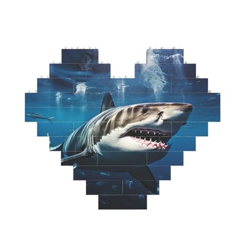 Baustein-Puzzle "Great White Shark Personalized Brick Block Puzzles for Adults Building Bricks Jigsaw 3D Heart Blocks Puzzle Bricks Novelty Brick Jigsaw for Home Decor Gift von FZQVSLCM