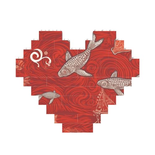 Baustein-Puzzle mit rotem Meerestier, personalisierbar, für Erwachsene, Bausteine, Puzzle, 3D-Herzblöcke, Puzzle, Ziegelsteine, Heimdekoration, Geschenk von FZQVSLCM