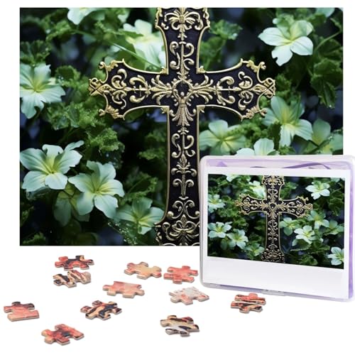 Puzzle für Erwachsene, 500 Teile, lustige, herausfordernde Puzzles, schwarzes Kreuz unter grünen Blumen, Bildpuzzle, Holzpuzzle, Kunstwerk, Familienspiel, Puzzle für Geburtstag, 51,8 x 38,1 cm Puzzle für Erwachsene, 500 Teile, lustige, herausfordernde Puzzles, schwarzes Kreuz unter grünen Blumen, Bildpuzzle, Holzpuzzle, Kunstwerk, Familienspiel, Puzzle für Geburtstag, 51,8 x 38,1 cm von FZQVSLCM