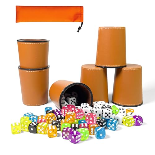 Würfelbecher Set 6, kniffelbecher,Schocken Set, 6 leise Würfelbecher Set und 36 bunte Würfeln (16 mm) mit 36 spielwürfel (16 mm) ,würfelbecher leder, für Bar-Party Würfelspiele,Casual Games,Braun Würfelbecher Set 6, kniffelbecher,Schocken Set, 6 leise Würfelbecher Set und 36 bunte Würfeln (16 mm) mit 36 spielwürfel (16 mm) ,würfelbecher leder, für Bar-Party Würfelspiele,Casual Games,Braun von FZSECRIU