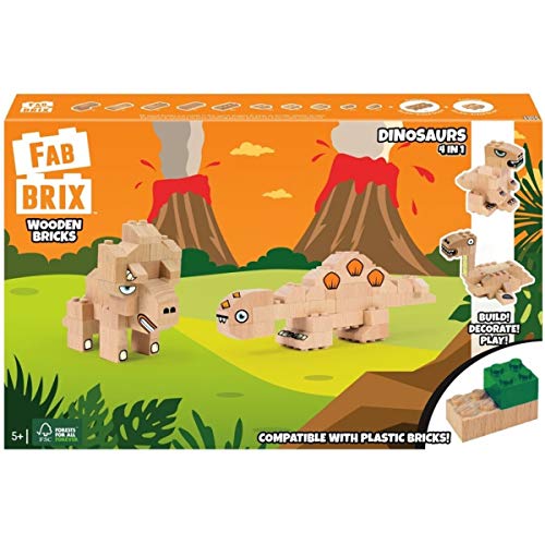 FabBrix Dinosaurs FB-1817 Holzbausteine, Klemmbausteine aus zertifiziertem Buchenholz, 100% kompatibel mit konventionellen Bausteinen von FAB BRIX