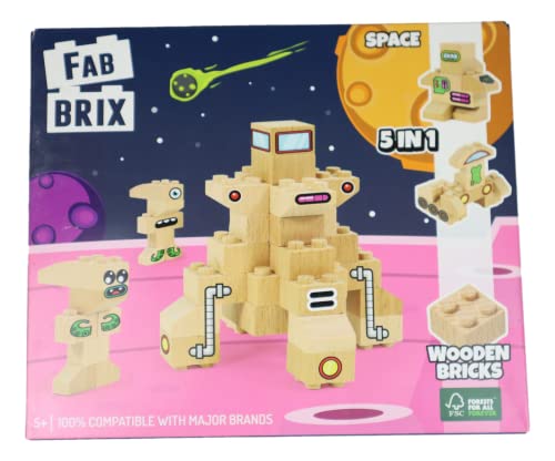 FabBrix Space FB-1815 Holzbausteine, Klemmbausteine aus zertifiziertem Buchenholz, 100% kompatibel mit konventionellen Bausteinen von FabBrix