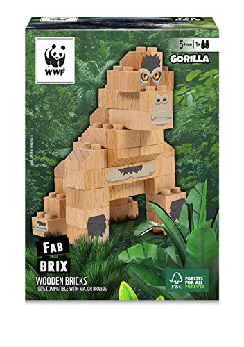 FabBrix WWF Wooden Bricks Gorila Holzbausteine, Klemmbausteine aus zertifiziertem Buchenholz, 100% kompatibel mit konventionellen Bausteinen von FabBrix