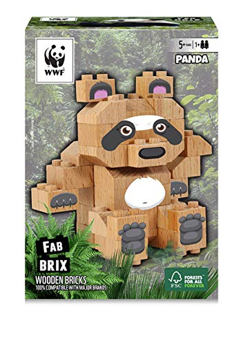 FabBrix WWF Wooden Bricks Panda Holzbausteine, Klemmbausteine aus zertifiziertem Buchenholz, 100% kompatibel mit konventionellen Bausteinen von FabBrix