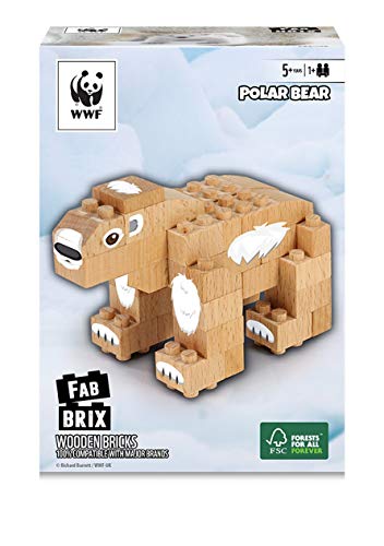 FabBrix WWF Wooden Bricks Polar Bear Holzbausteine, Klemmbausteine aus zertifiziertem Buchenholz, 100% kompatibel mit konventionellen Bausteinen von FabBrix