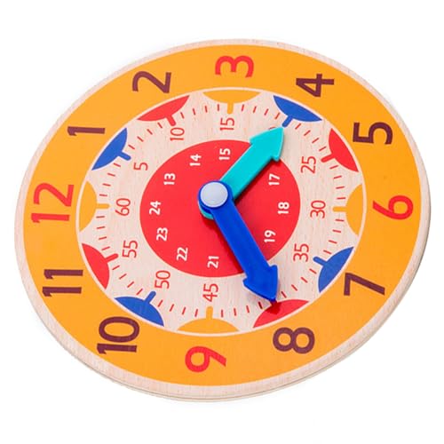 Fabater Holzuhr, Lernspielzeug, Zeiterkennung, Kognitives Lernen, Uhrspielzeug, Verbessert die Beobachtung für Zum Spielen zu Hause (Orangefarbene Uhr) von Fabater