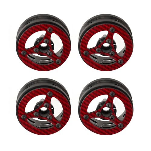 Fabater RC-Felge aus Kohlefaser, 4 Stück, Ferngesteuerte Fahrzeugfelgen aus Aluminium für die Heckklappe für 1/10-Modell-Crawler für SCX10 (Rot) von Fabater