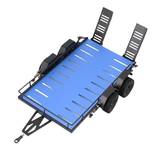 RC -Anhänger, Anhänger Im Maßstab 1/18, Metall 1/18 RC -Anhänger Zum Transport Hinter Autos mit Haken, 4 Rädern Aluminiumlegierung High Simulation RC Metall -Flachbett (Blue) von Fabater