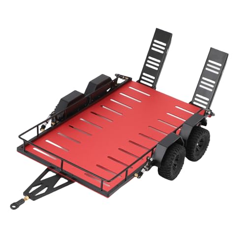 RC -Anhänger, Anhänger Im Maßstab 1/18, Metall 1/18 RC -Anhänger Zum Transport Hinter Autos mit Haken, 4 Rädern Aluminiumlegierung High Simulation RC Metall -Flachbett (Rot) von Fabater