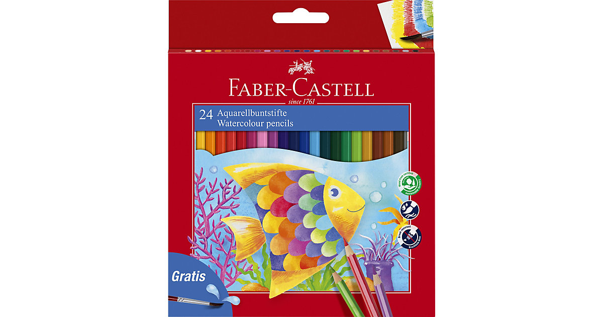 Aquarell-Buntstifte, 24 Farben, inkl. Pinsel mehrfarbig von Faber-Castell