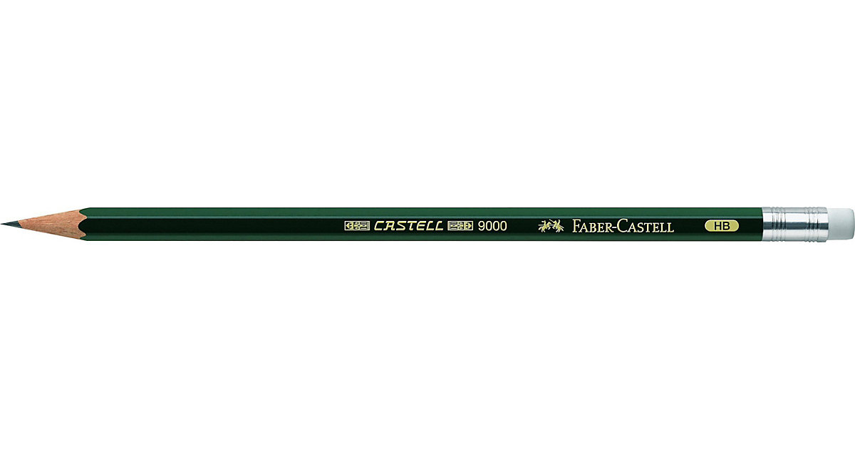 Bleistift CASTELL® 9000 mit Radierer Härtegrad: HB, Schaftfarbe: Dunkelgrün von Faber-Castell