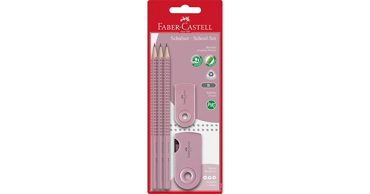 Bleistiftset GRIP 2001 rose shadows, 5-tlg., inkl. Radierer Sleeve & Spitzer rosa Bleistiftset GRIP 2001 rose shadows, 5-tlg., inkl. Radierer Sleeve & Spitzer rosa von Faber-Castell