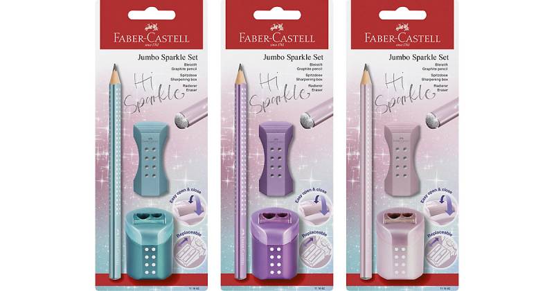 Bleistiftset JUMBO Sparkle Cosmic mit Spitzer, 3-tlg., farblich sortiert von Faber-Castell