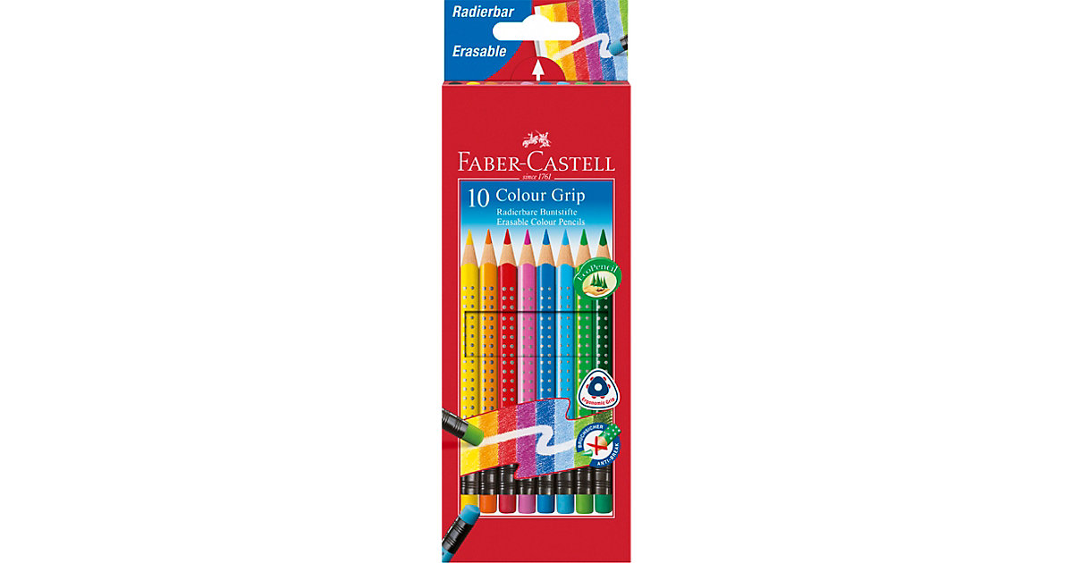 Buntstifte COLOUR GRIP Buntstifte radierbar, 10 Farben mehrfarbig von Faber-Castell