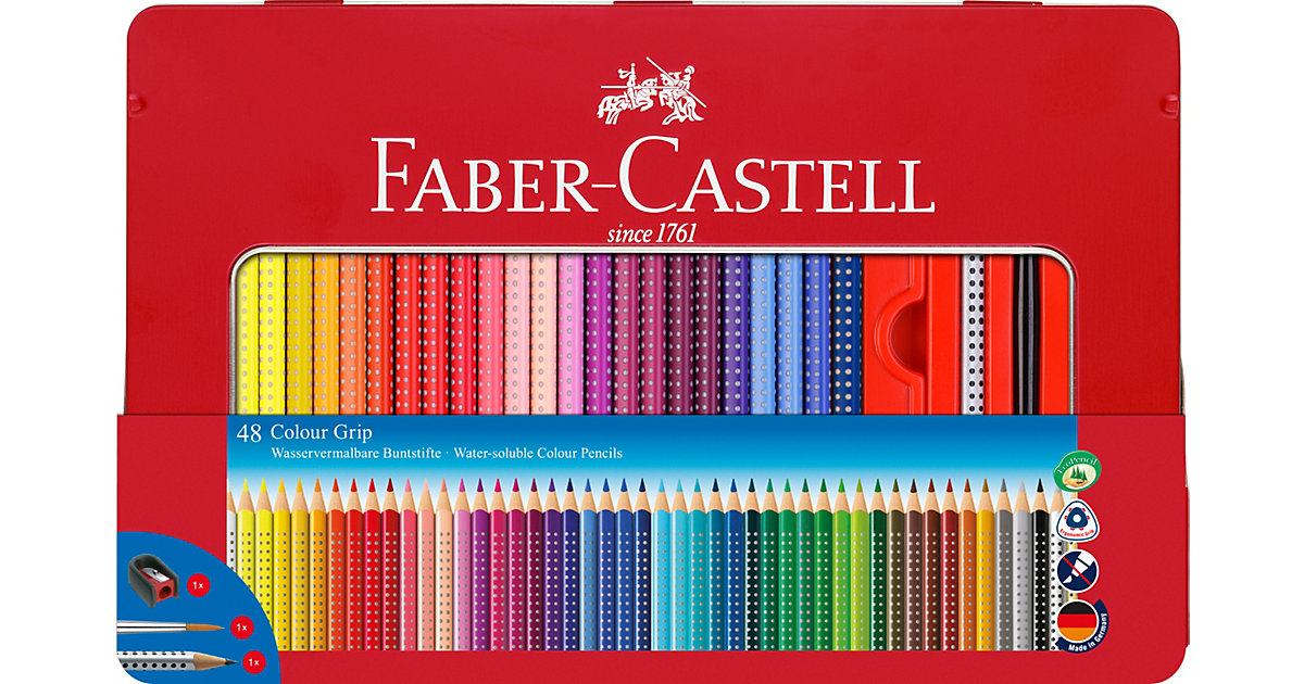Buntstifte COLOUR GRIP wasservermalbar, 48 Farben & Zubehör, Metalletui Buntstifte COLOUR GRIP wasservermalbar, 48 Farben & Zubehör, Metalletui von Faber-Castell