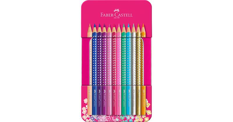 Dreikant-Buntstifte Sparkle, 12 Farben in Metalletui pink von Faber-Castell