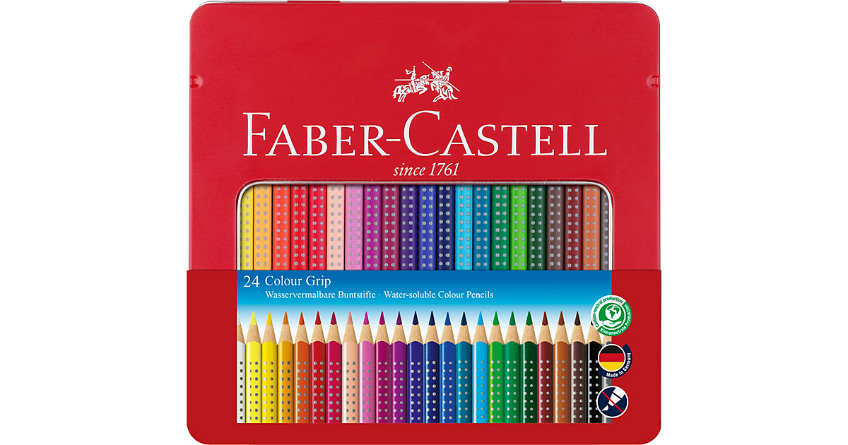 Buntstifte COLOUR GRIP, wasservermalbar, 24 Farben, Metalletui mehrfarbig Modell 1 von Faber-Castell