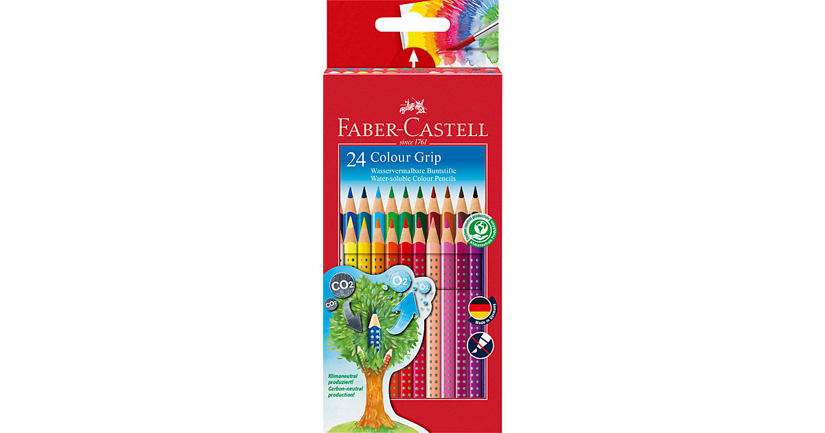 Buntstifte COLOUR GRIP, wasservermalbar, 24 Farben mehrfarbig von Faber-Castell